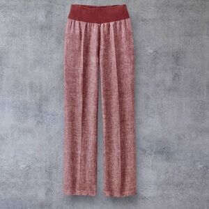 Coldwater Creek Fig Red 100% Linen Pants 12P Elastic Waist Straight Coastal NEW